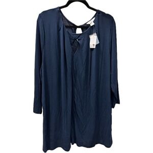 CJ Banks Womens 2X Navy Blue Long Sleeve Keyhole Back Pleated Tunic Top NWT